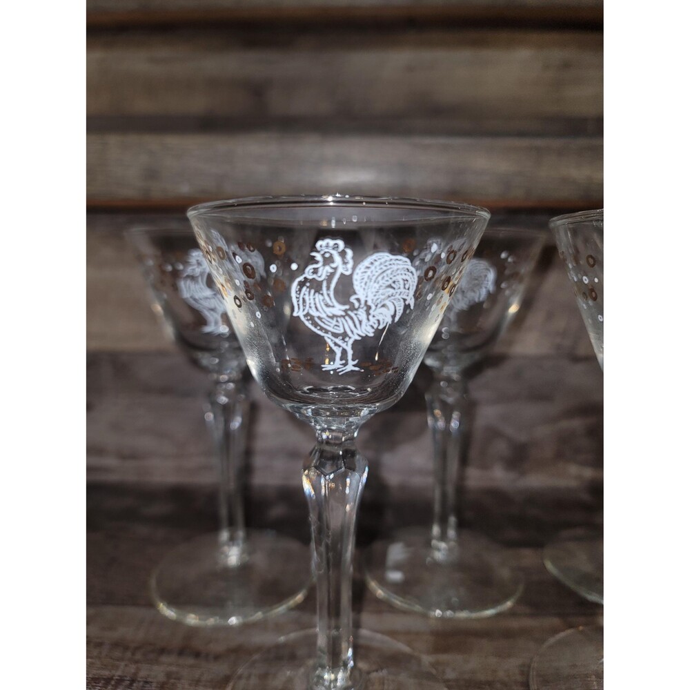 Set of 5 Libbey Chanticleer Rooster Cordial Glasses